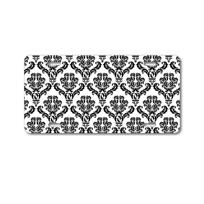 DistinctInk Custom Aluminum Decorative Vanity Front License Plate - White Black Damask Pattern