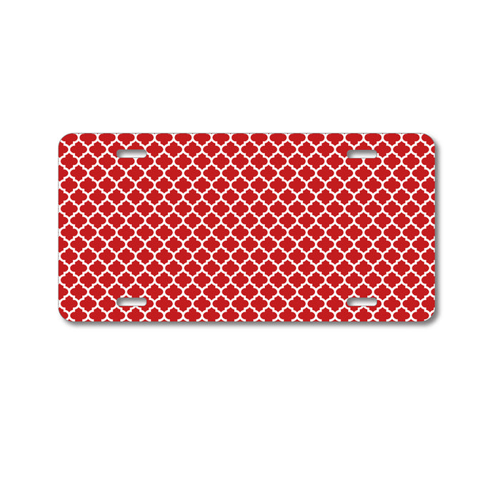 DistinctInk Custom Aluminum Decorative Vanity Front License Plate - Red White Moroccan Lattice