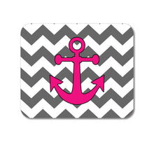 DistinctInk Custom Foam Rubber Mouse Pad - 1/4" Thick - Grey White Pink Chevron Anchor