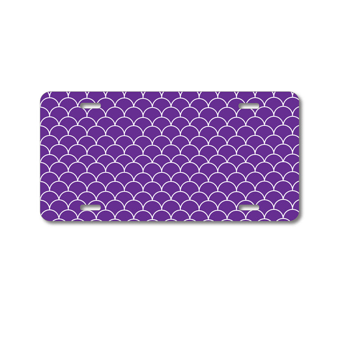 DistinctInk Custom Aluminum Decorative Vanity Front License Plate - Purple White Scalloped Pattern