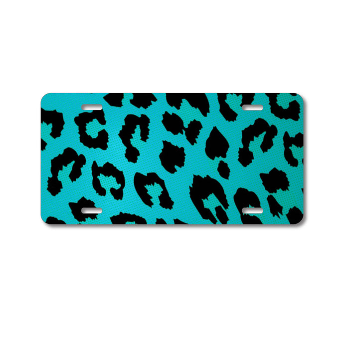 DistinctInk Custom Aluminum Decorative Vanity Front License Plate - Teal Black Leopard Skin Spots