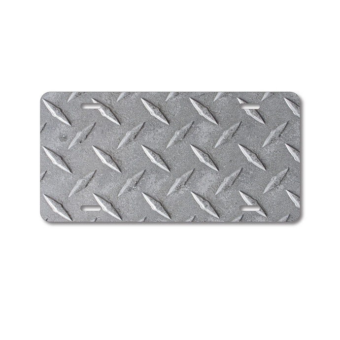 DistinctInk Custom Aluminum Decorative Vanity Front License Plate - Grey Diamond Plate Steel