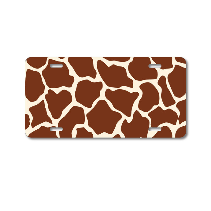 DistinctInk Custom Aluminum Decorative Vanity Front License Plate - Brown Tan Beige Giraffe Skin Spots