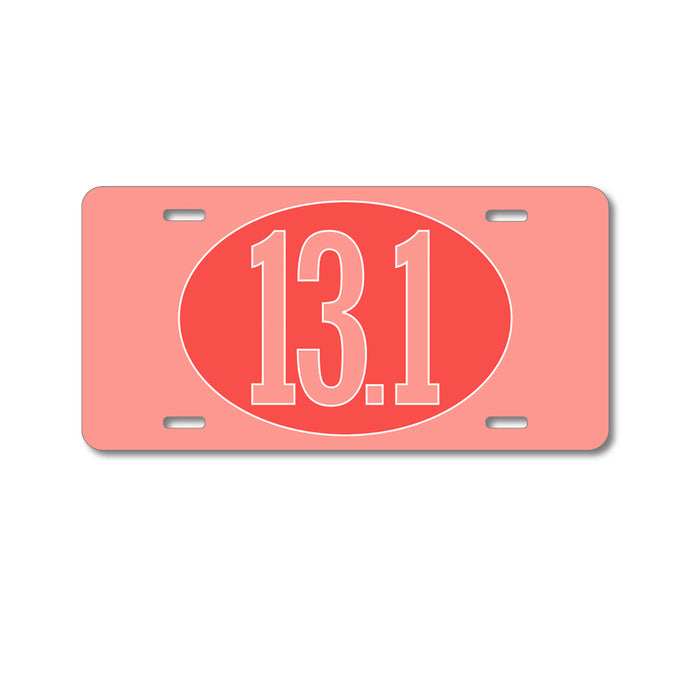 DistinctInk Custom Aluminum Decorative Vanity Front License Plate - Red 13.1 Oval Half Marathon Run