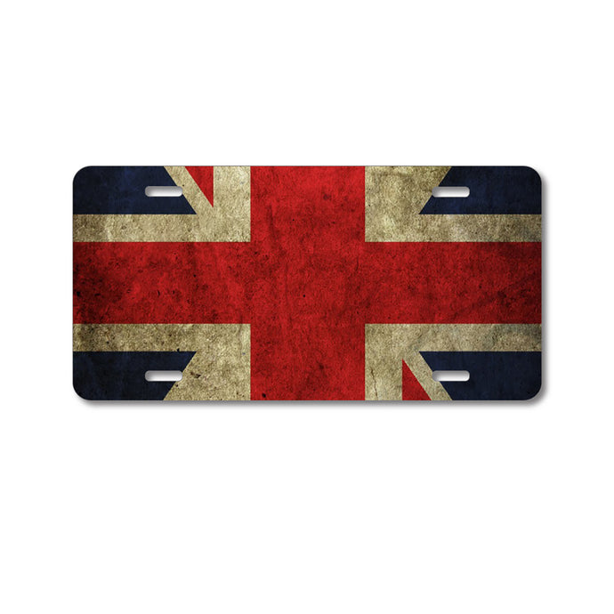 DistinctInk Custom Aluminum Decorative Vanity Front License Plate - Red White Blue British Flag Old