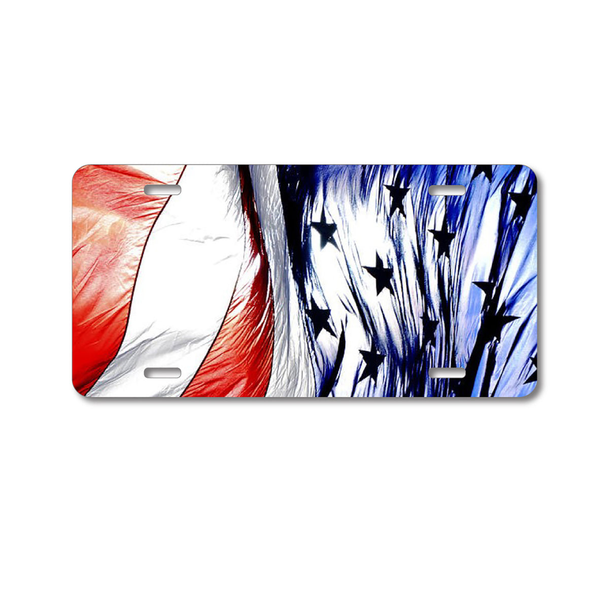 Custom Aluminum Decorative Vanity Front License Plate - Red White Blue United States Flag Waving