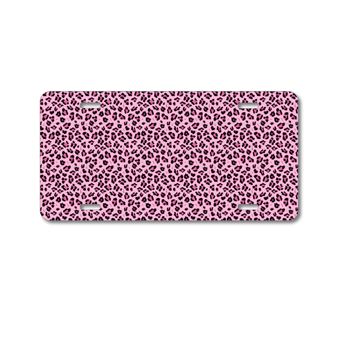 DistinctInk Custom Aluminum Decorative Vanity Front License Plate - Black Pink Leopard Skin Spots