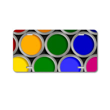 DistinctInk Custom Aluminum Decorative Vanity Front License Plate - Rainbow Paint Cans