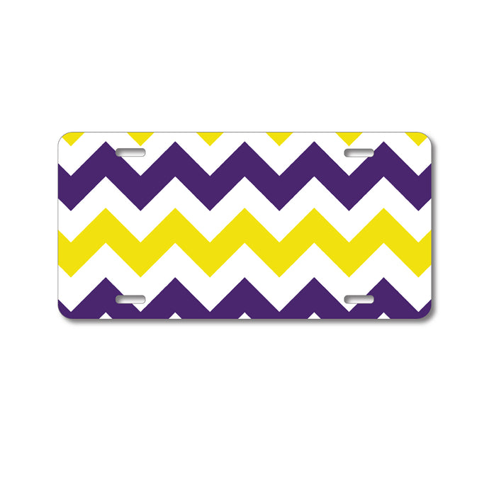 DistinctInk Custom Aluminum Decorative Vanity Front License Plate - Purple Yellow Chevron Stripes