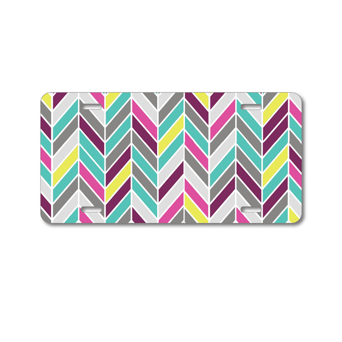DistinctInk Custom Aluminum Decorative Vanity Front License Plate - Pink Purple Teal Herringbone