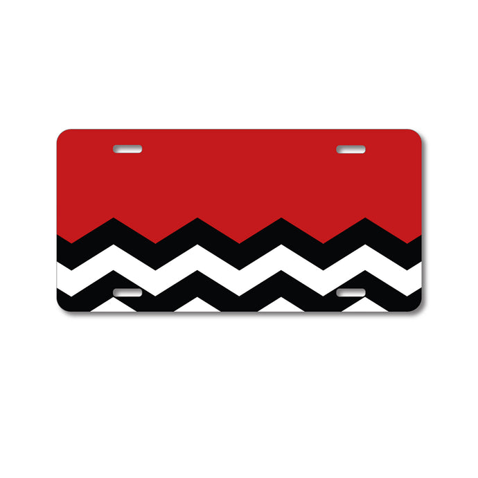 DistinctInk Custom Aluminum Decorative Vanity Front License Plate - Black White Red Chevron