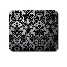 DistinctInk Custom Foam Rubber Mouse Pad - 1/4" Thick - Silver Black Damask