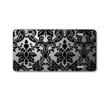 DistinctInk Custom Aluminum Decorative Vanity Front License Plate - Silver Black Damask