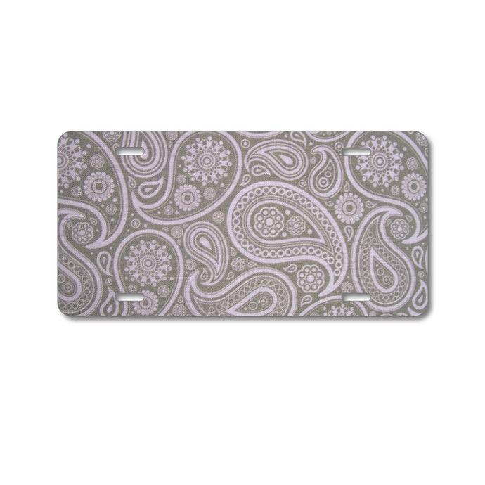 DistinctInk Custom Aluminum Decorative Vanity Front License Plate - Grey Black Paisley