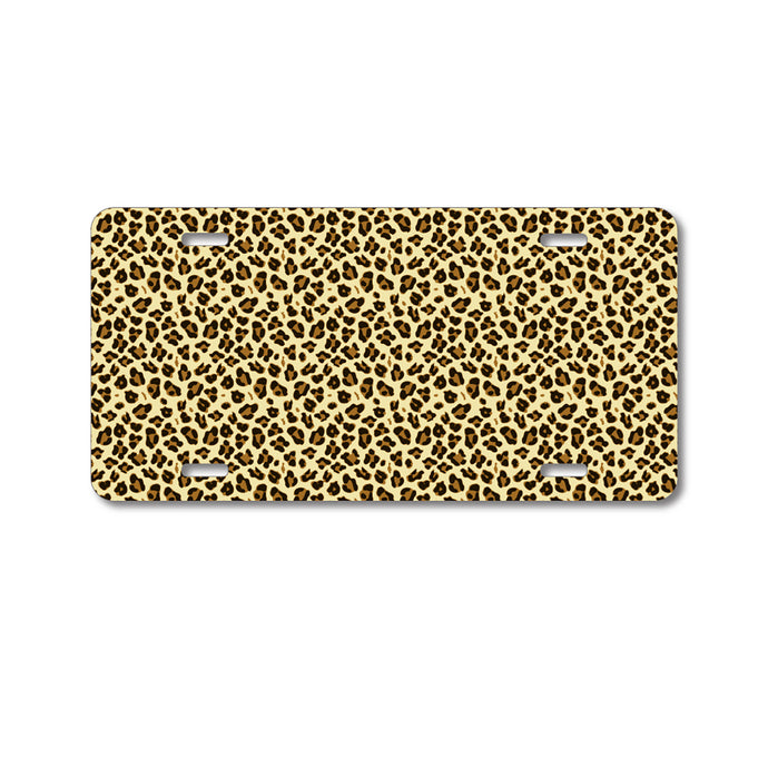 DistinctInk Custom Aluminum Decorative Vanity Front License Plate - Black Beige Tan Leopard Skin Spots