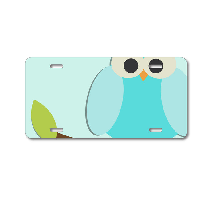 DistinctInk Custom Aluminum Decorative Vanity Front License Plate - Blue Owl Cartoon