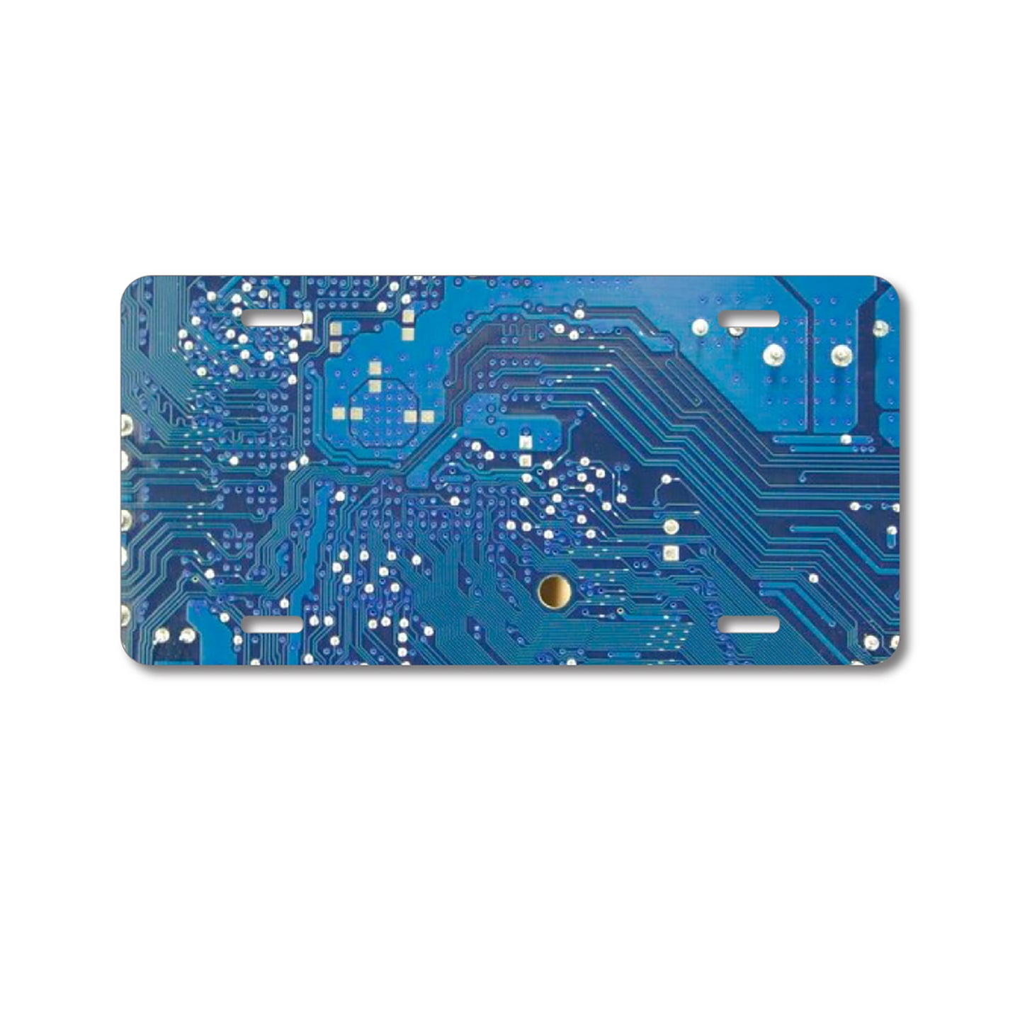 DistinctInk Custom Aluminum Decorative Vanity Front License Plate - Blue Circuit Board
