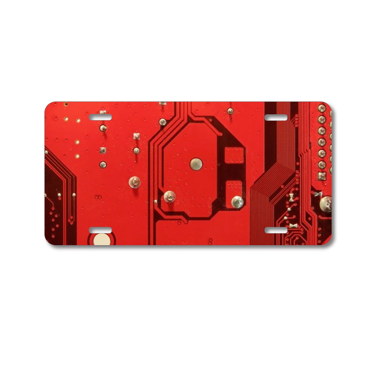 DistinctInk Custom Aluminum Decorative Vanity Front License Plate - Red Circuit Board