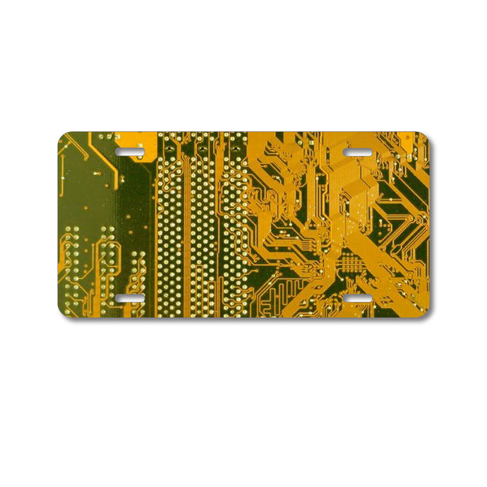 DistinctInk Custom Aluminum Decorative Vanity Front License Plate - Yellow Circuit Board
