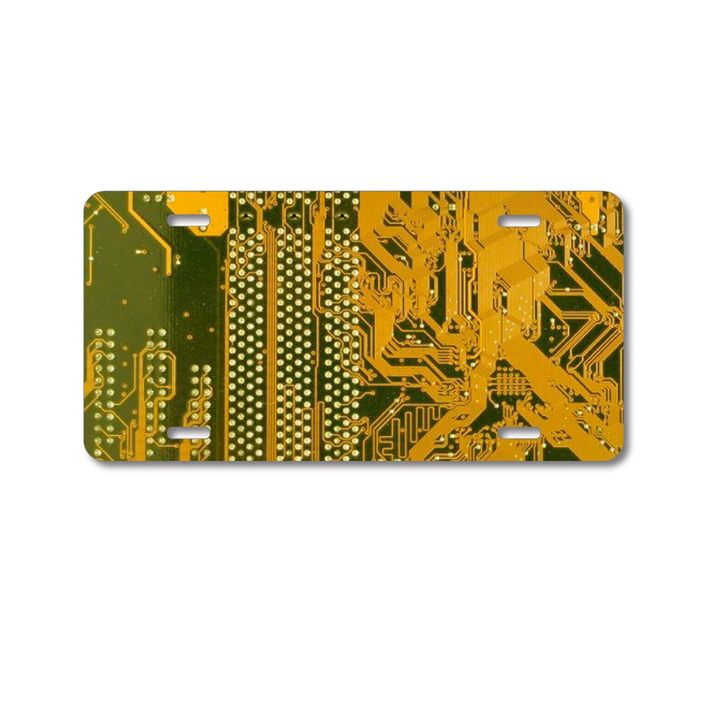 DistinctInk Custom Aluminum Decorative Vanity Front License Plate - Yellow Circuit Board
