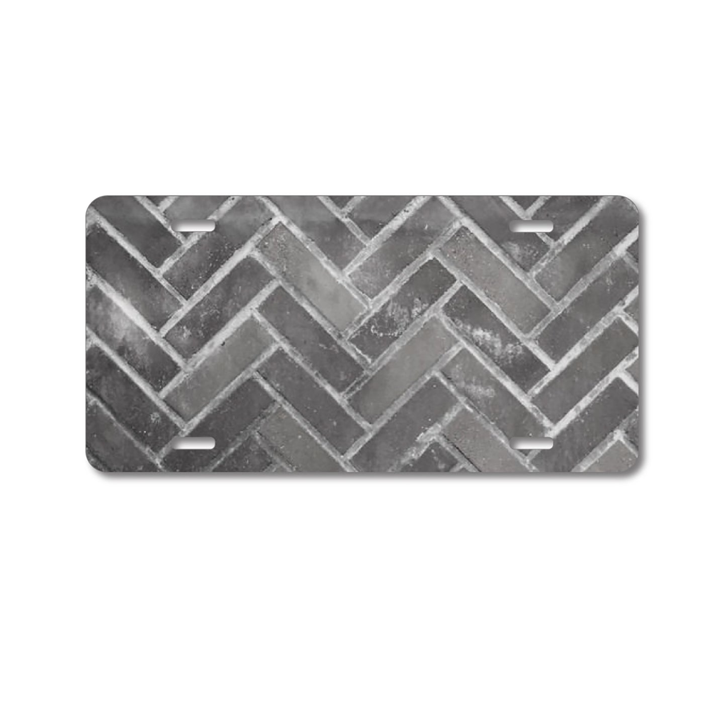 DistinctInk Custom Aluminum Decorative Vanity Front License Plate - Herringbone Brick Floor