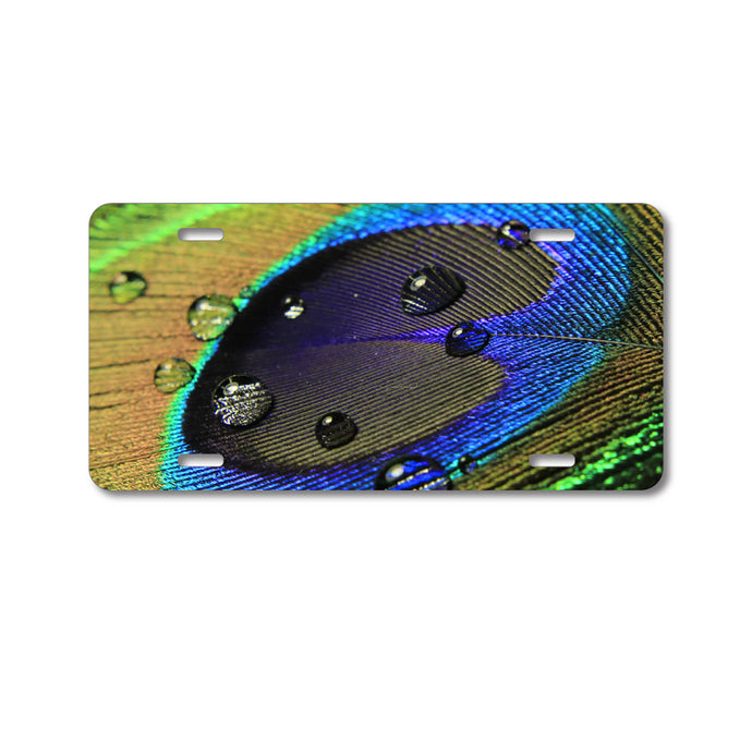 DistinctInk Custom Aluminum Decorative Vanity Front License Plate - Peacock Feather Close Up