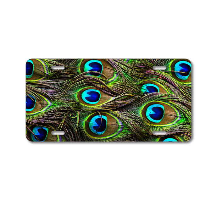 DistinctInk Custom Aluminum Decorative Vanity Front License Plate - Peacock Feathers