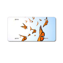 DistinctInk Custom Aluminum Decorative Vanity Front License Plate - Flying Monarch Butterflies