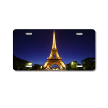 DistinctInk Custom Aluminum Decorative Vanity Front License Plate - Eiffel Tower Paris Night