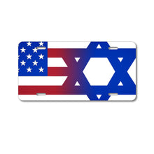 DistinctInk Custom Aluminum Decorative Vanity Front License Plate - US Israel Flag Combined