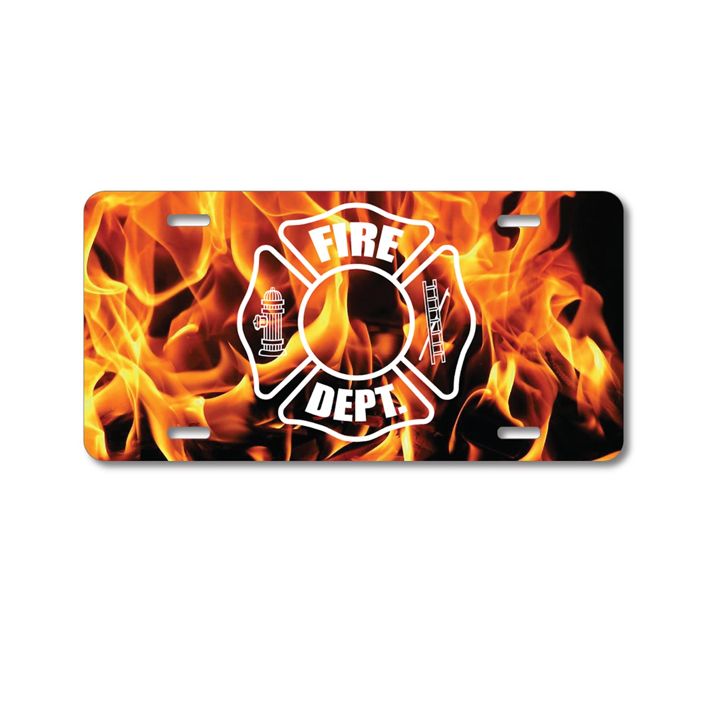 DistinctInk Custom Aluminum Decorative Vanity Front License Plate - Flames Fire Department