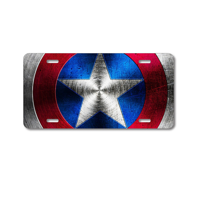 DistinctInk Custom Aluminum Decorative Vanity Front License Plate - Red White Blue Shield