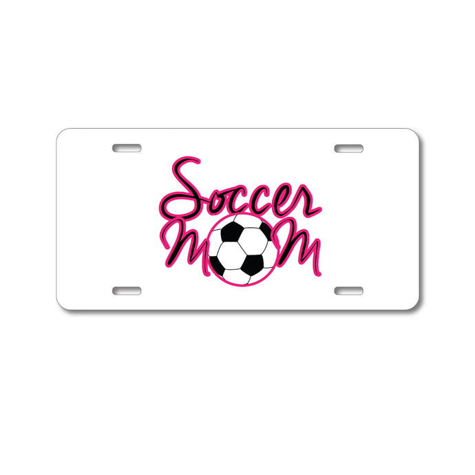 DistinctInk Custom Aluminum Decorative Vanity Front License Plate - Soccer Mom Ball