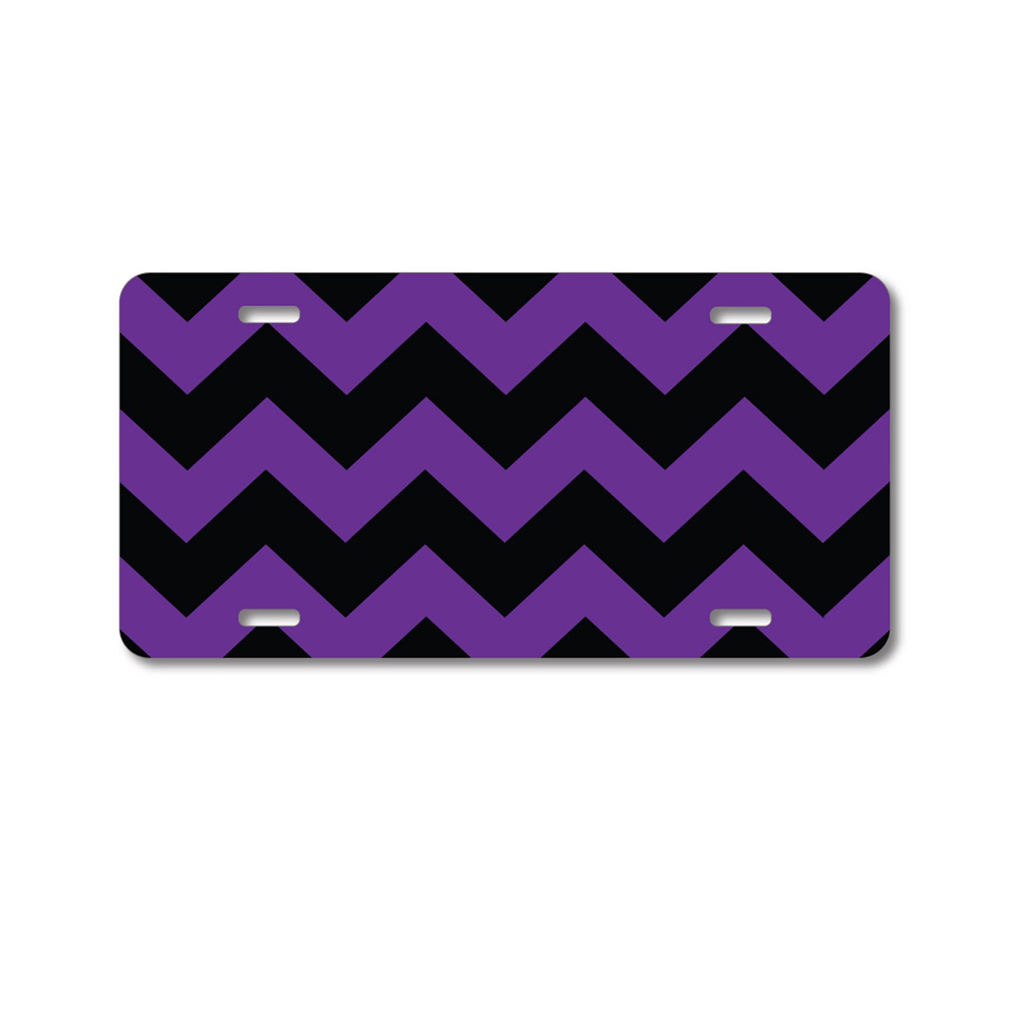 DistinctInk Custom Aluminum Decorative Vanity Front License Plate - Black Purple Chevron Stripes