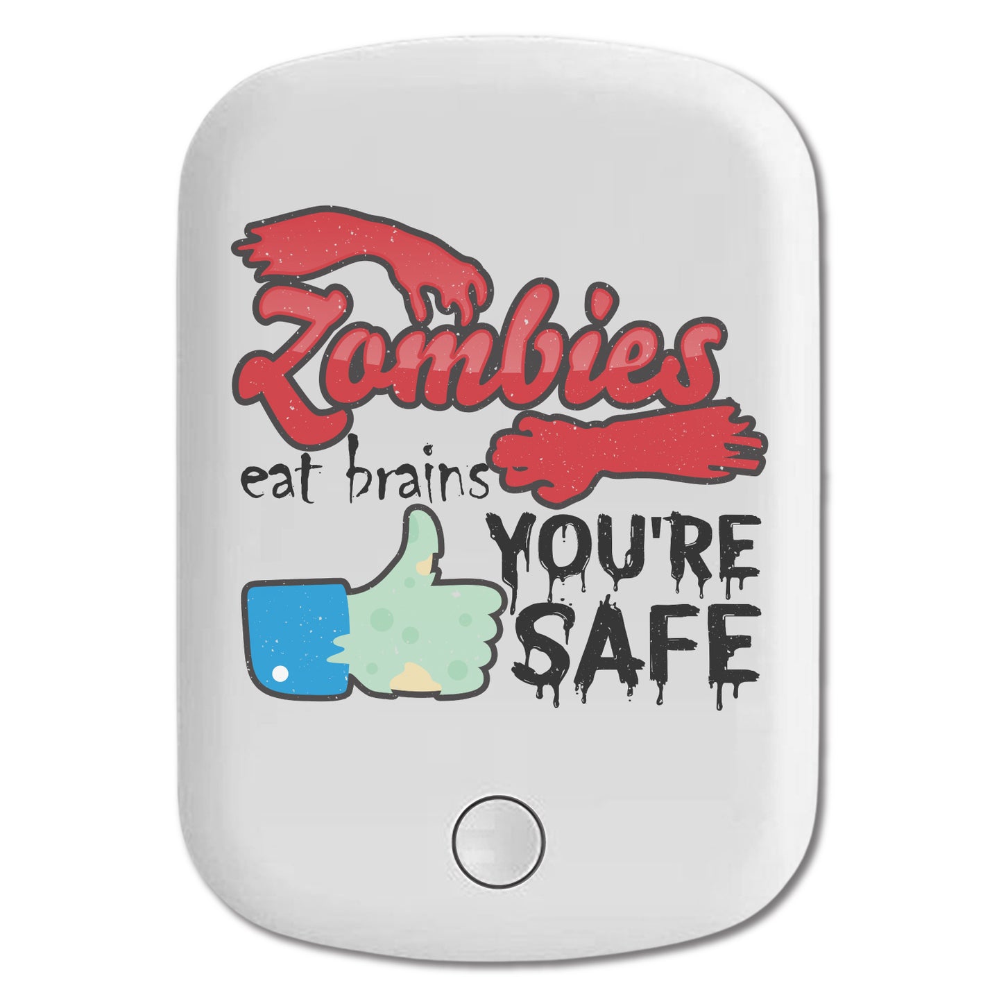 DistinctInk Magnetic Battery Pack, Wireless Portable Charger with USB-C Cable, Compatible with MagSafe iPhone 14 / 13 / 12 Series - Zombies Eat Brains You're Safe