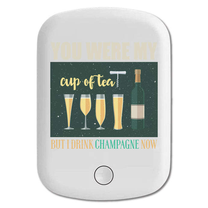 DistinctInk Magnetic Battery Pack, Wireless Portable Charger with USB-C Cable, Compatible with MagSafe iPhone 14 / 13 / 12 Series - Were Cup Of Tea Drink Champagne Now