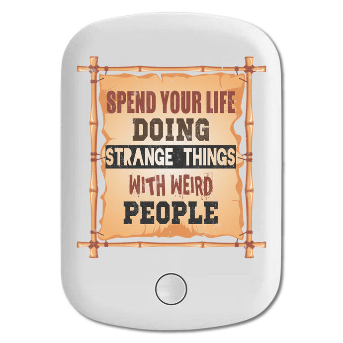 DistinctInk Magnetic Battery Pack, Wireless Portable Charger with USB-C Cable, Compatible with MagSafe iPhone 14 / 13 / 12 Series - Spend Life Doing Strange Things Weird People