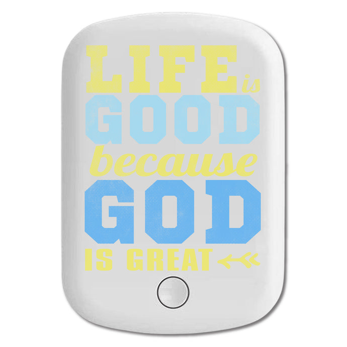 DistinctInk Magnetic Battery Pack, Wireless Portable Charger with USB-C Cable, Compatible with MagSafe iPhone 14 / 13 / 12 Series - Life Is Good Because God Is Great