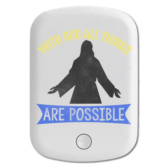 DistinctInk Magnetic Battery Pack, Wireless Portable Charger with USB-C Cable, Compatible with MagSafe iPhone 14 / 13 / 12 Series - With God All Things Possible