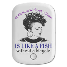 DistinctInk Magnetic Battery Pack, Wireless Portable Charger with USB-C Cable, Compatible with MagSafe iPhone 14 / 13 / 12 Series - Woman Without Man Like Fish Without Bike