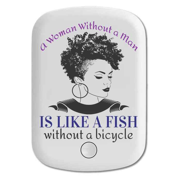 DistinctInk Magnetic Battery Pack, Wireless Portable Charger with USB-C Cable, Compatible with MagSafe iPhone 14 / 13 / 12 Series - Woman Without Man Like Fish Without Bike