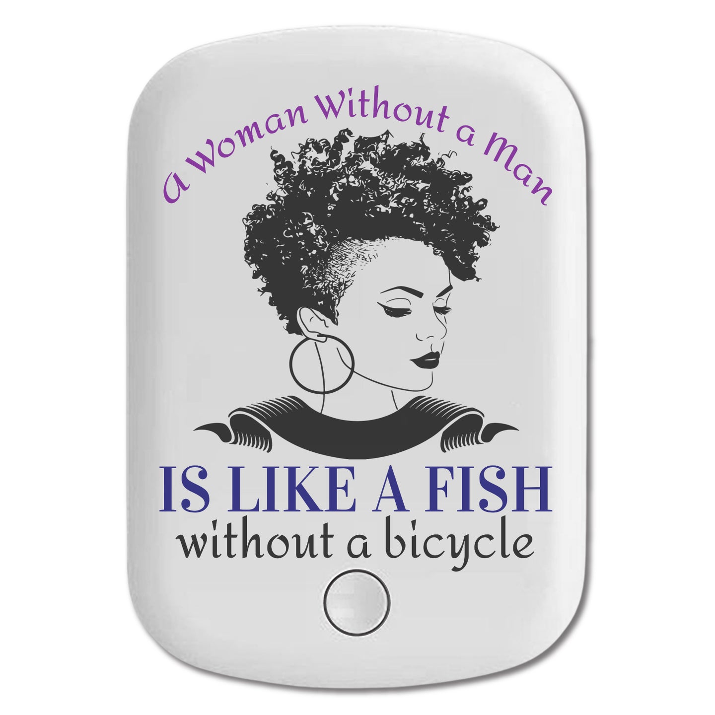DistinctInk Magnetic Battery Pack, Wireless Portable Charger with USB-C Cable, Compatible with MagSafe iPhone 14 / 13 / 12 Series - Woman Without Man Like Fish Without Bike