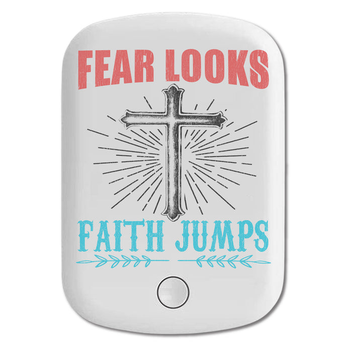 DistinctInk Magnetic Battery Pack, Wireless Portable Charger with USB-C Cable, Compatible with MagSafe iPhone 14 / 13 / 12 Series - Fear Looks Faith Jumps