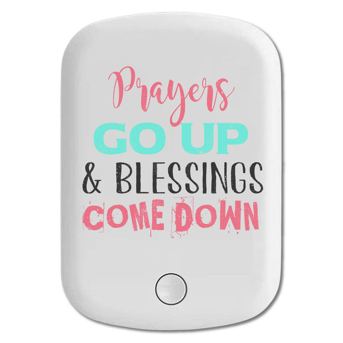DistinctInk Magnetic Battery Pack, Wireless Portable Charger with USB-C Cable, Compatible with MagSafe iPhone 14 / 13 / 12 Series - Prayers Go Up Blessings Come Down