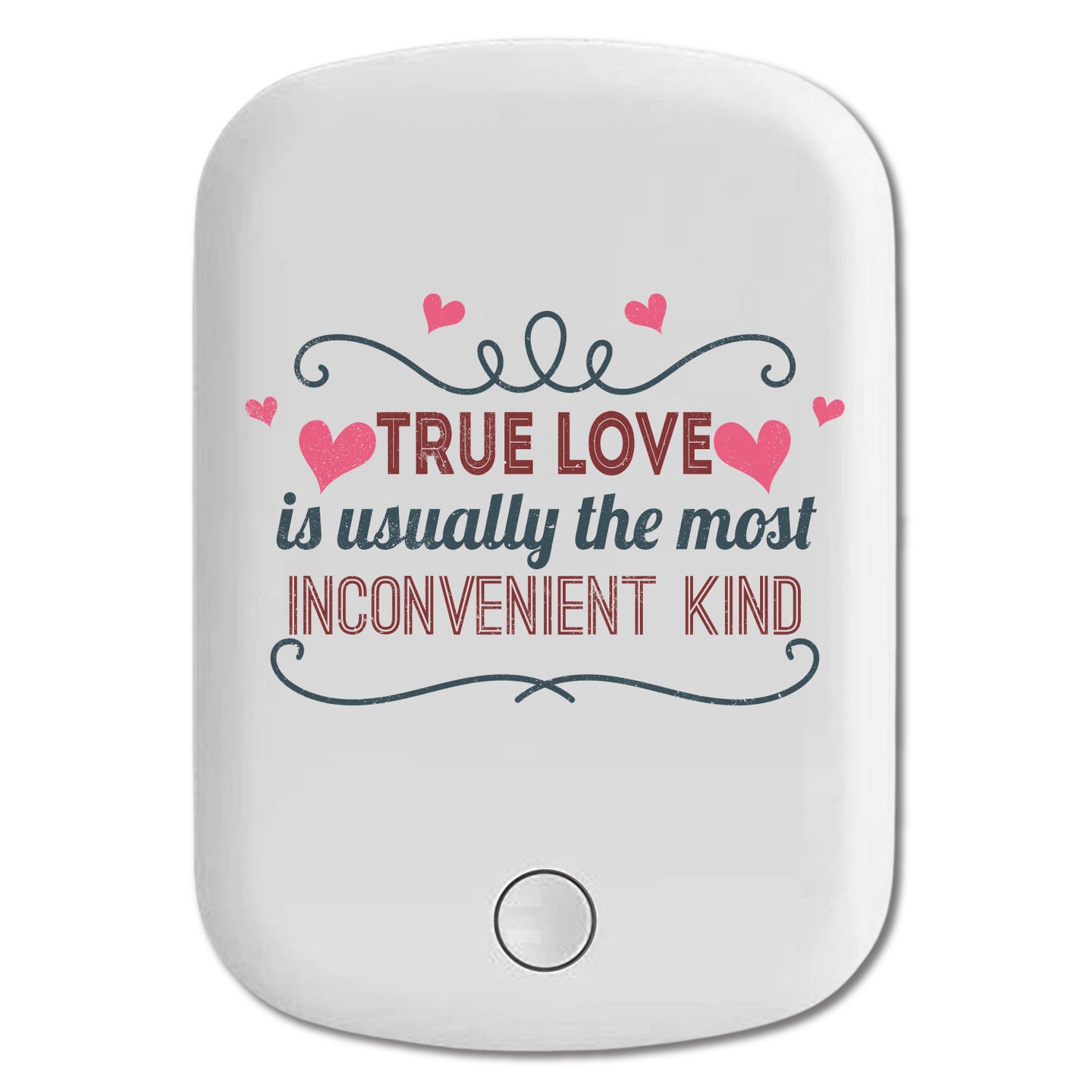 DistinctInk Magnetic Battery Pack, Wireless Portable Charger with USB-C Cable, Compatible with MagSafe iPhone 14 / 13 / 12 Series - True Love Usually Inconvenient Kind
