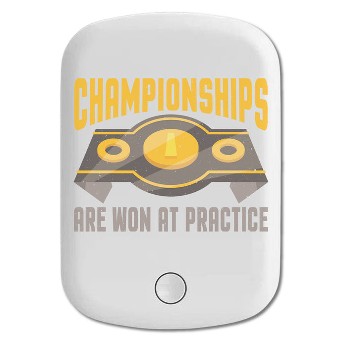 DistinctInk Magnetic Battery Pack, Wireless Portable Charger with USB-C Cable, Compatible with MagSafe iPhone 14 / 13 / 12 Series - Championships Are Won At Practice