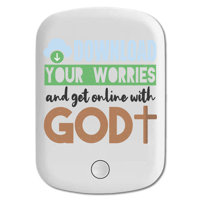 DistinctInk Magnetic Battery Pack, Wireless Portable Charger with USB-C Cable, Compatible with MagSafe iPhone 14 / 13 / 12 Series - Download Worries Get Online With God