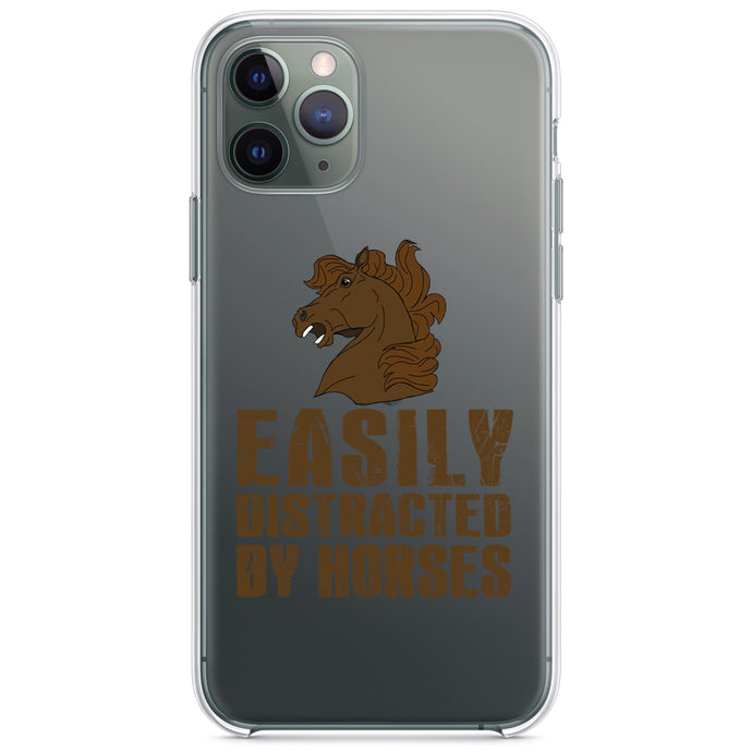 DistinctInk® Clear Shockproof Hybrid Case for Apple iPhone / Samsung Galaxy / Google Pixel - Easily Distracted By Horses