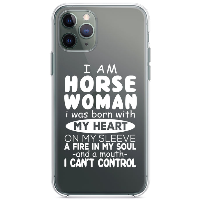 DistinctInk® Clear Shockproof Hybrid Case for Apple iPhone / Samsung Galaxy / Google Pixel - I Am A Horse Woman - Can't Control