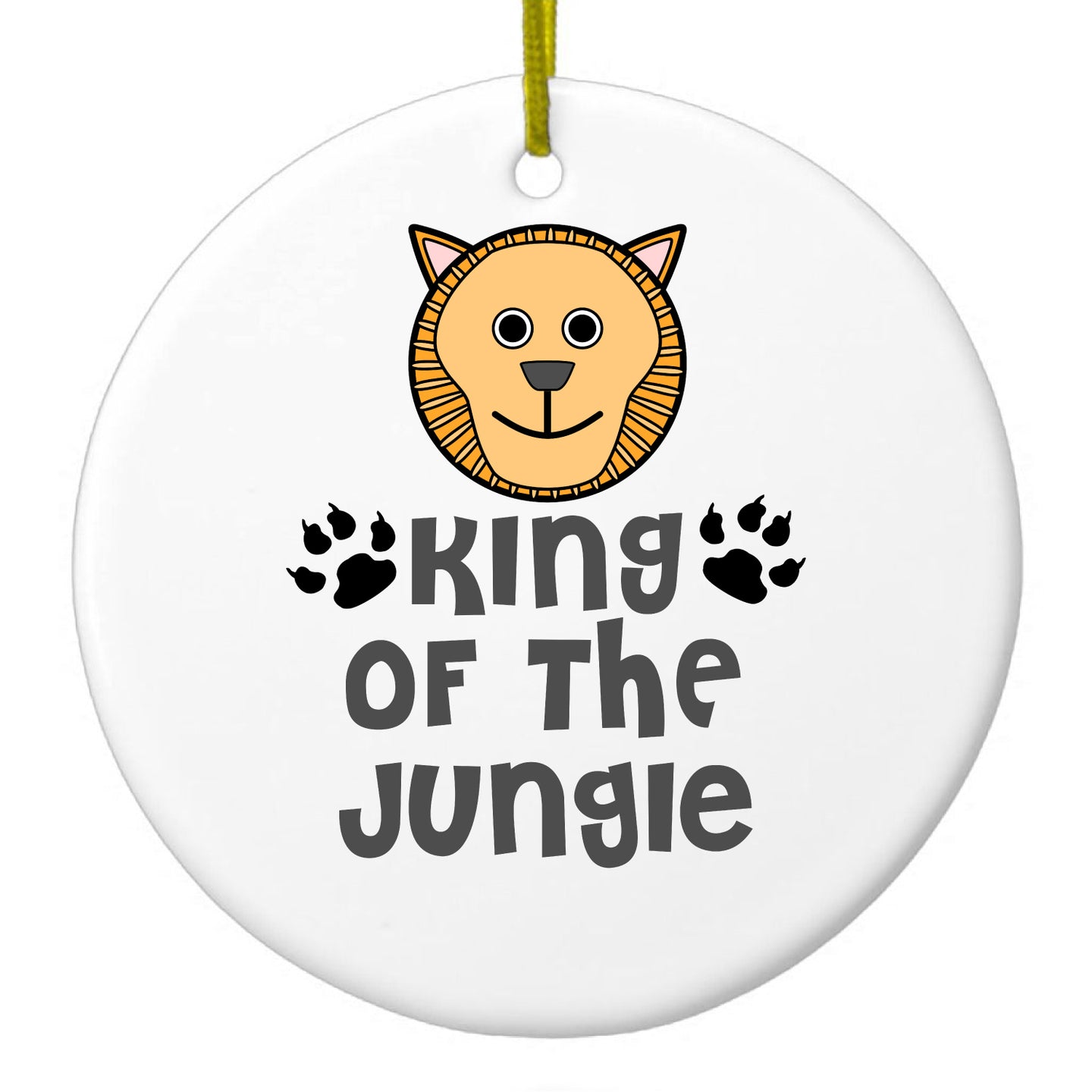 DistinctInk® Hanging Ceramic Christmas Tree Ornament with Gold String - Great Gift / Present - 2 3/4 inch Diameter - King of the Jungle - Lion
